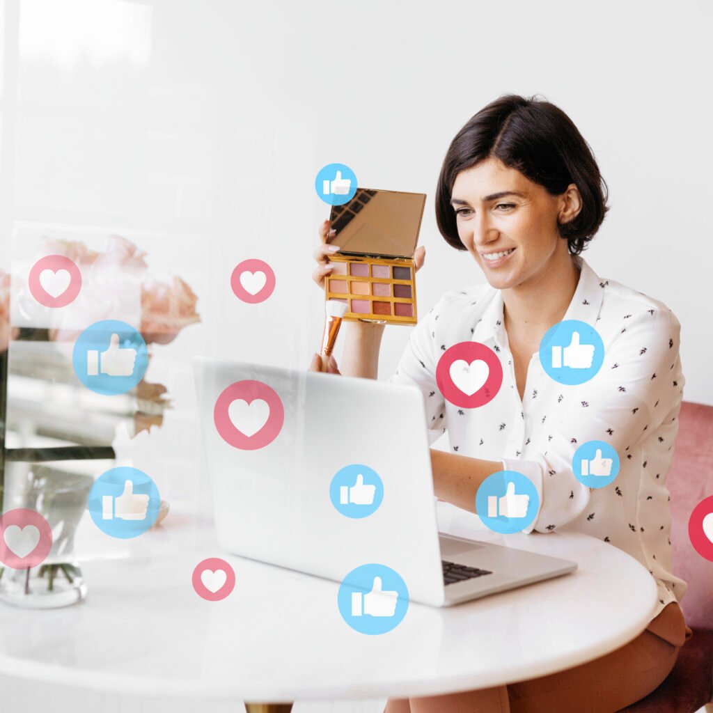 Beauty blogger live streaming makeup review video online